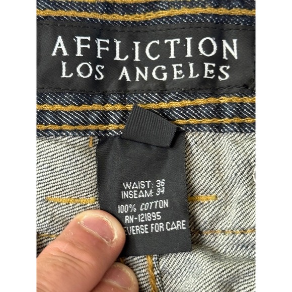 Affliction‎ Y2K Jeans Men's Size 36x33 Cooper Bootcut Leather Flap Pockets - Picture 13 of 16